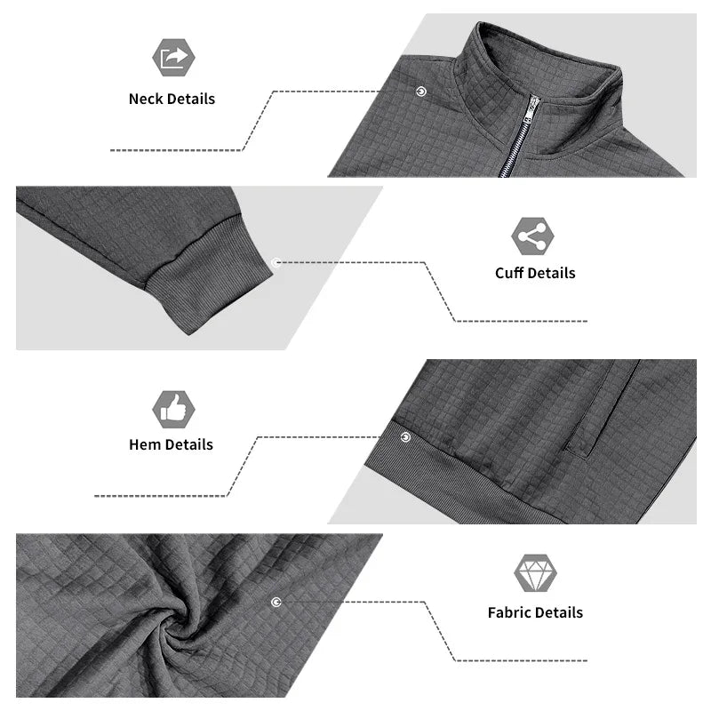 semi-zipper sweater men's autumn and winter jacquard small checkered stand-up collar casual pullover large size sweater