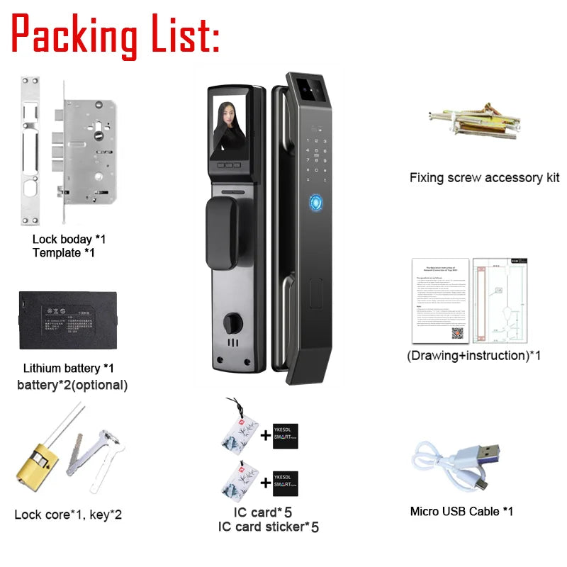 Tuya 3D Face Recognition Unlock Digital Password Door Lock With Camera FIngerprint Password Unlock Keyless Electronic Lock
