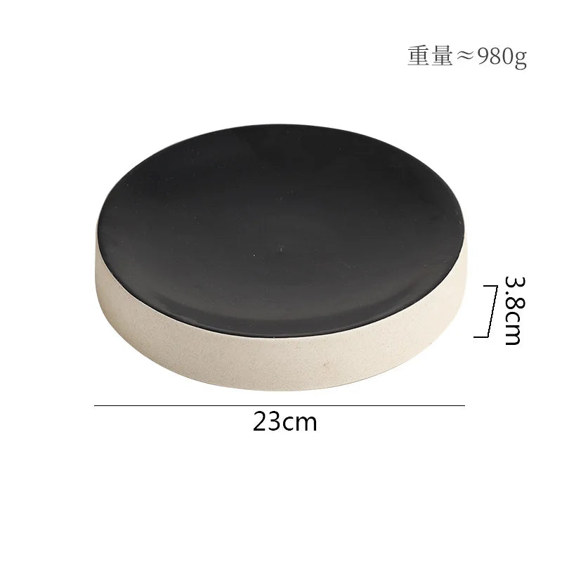 Retro Cylindrical Ceramic Plate Pasta Dish Dessert Snack Plate Steak Plate Sushi Plates Restaurant Molecular Cuisine Tableware