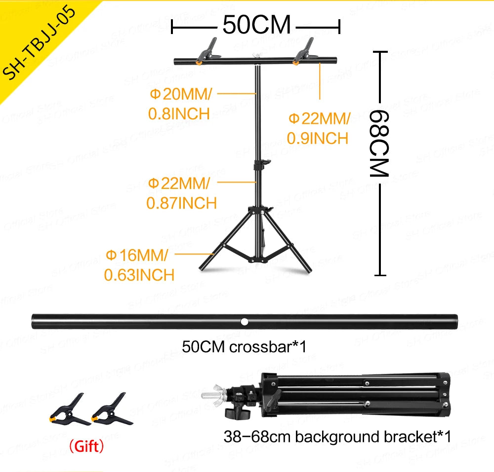 T-shaped Background Photography Backdrop Stand Adjustable Support System Photo Studio for Non-Woven Muslin Backdrops With Clip