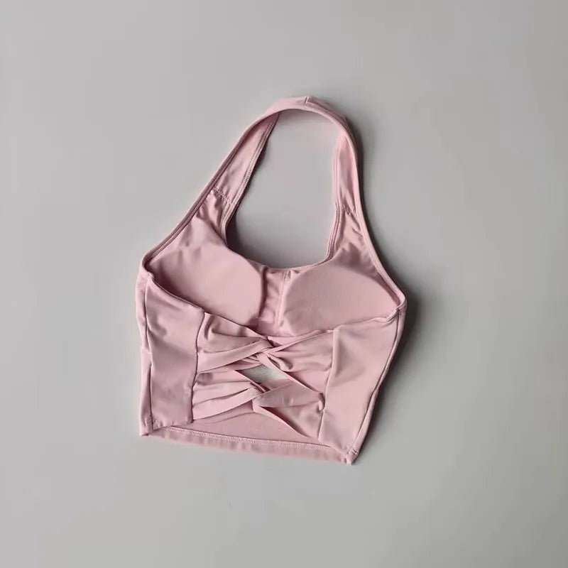 Women's Halter Neck Strap Fitness Bra Sexy Backless Gym Workout Yoga Bra Crop Top Sports Bras for Active Wear