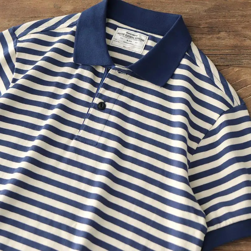 Loose Fit Summer  Shirt Men's Retro Stripes Turn-down Collar Short Sleeve British Style Casual Fashion Polyester Fiber