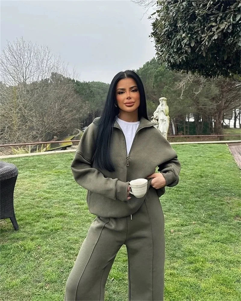 2025 Winter Casual New In Matching Sets 2 Pieces Set Woman Two Piece Outfits Women's Clothing Solid Color Pullover Long Sleeves