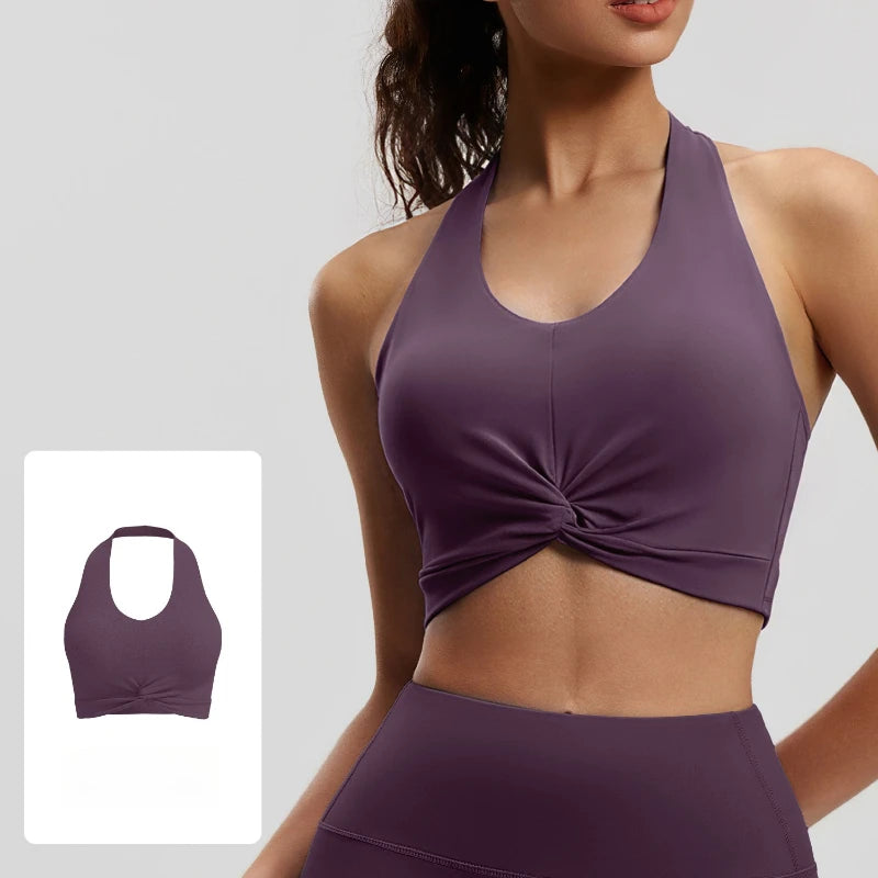 2026 NEW Women's High Elastic Breathable Yoga Vest Neck Back Sports Underwear Double-Sided Brocade with Detachable Chest Pad