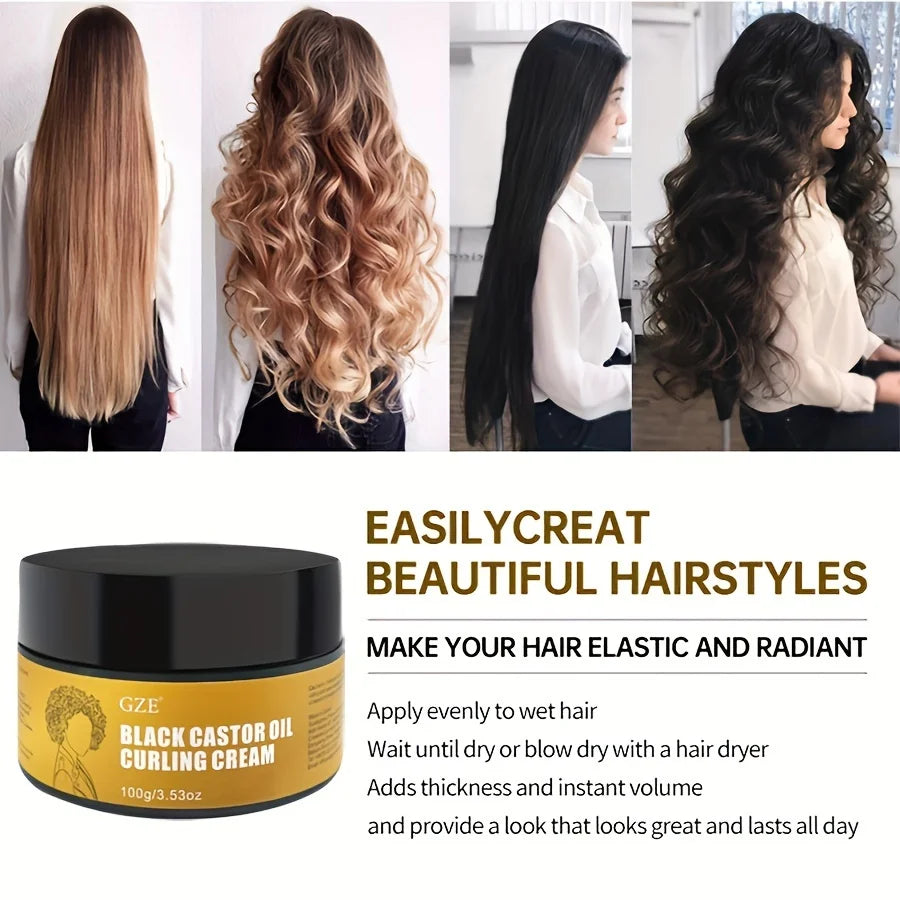 GZE Black Castor Oil Curl Defining Cream Non-stick Hydrates & Eliminates Frizz, Hair-Smoothing Anti-Frizz Cream to Define
