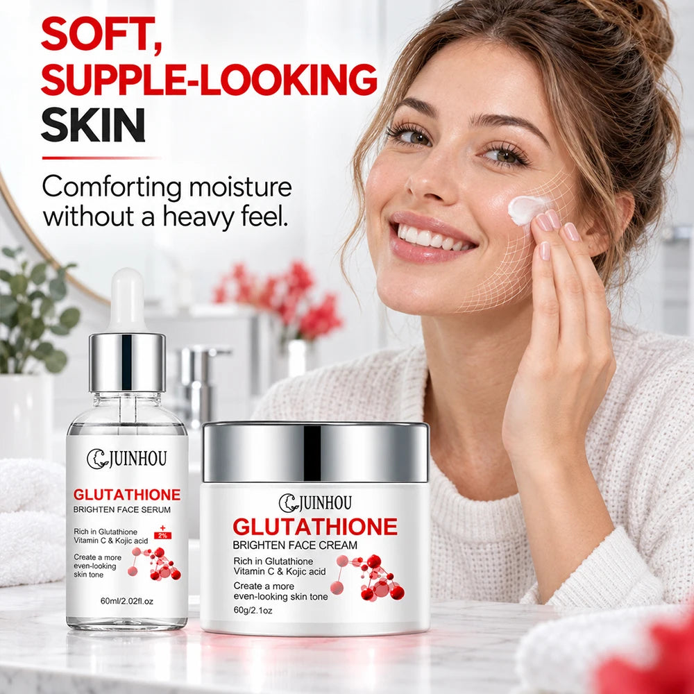 JUINHOU Glutathione Brightening Serum Cream Set Antioxidant Facial Skincare Hydrate Even Skin Tone Restore Radiant Complexion
