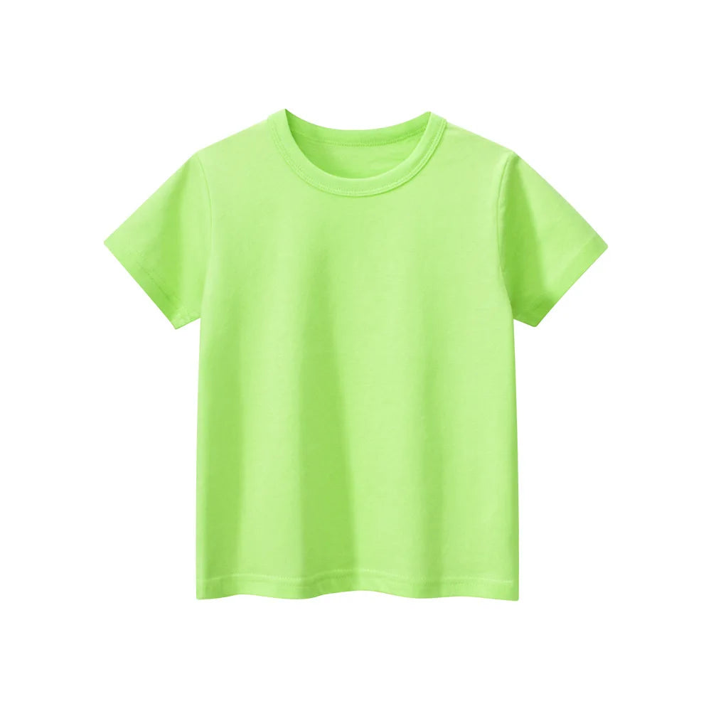 2026 Summer Girls Boys Solid T-Shirts Clothes 100% Pure Cotton Short Sleeve Yellow Red Green Kids UnderShirt Bottomming Clothing