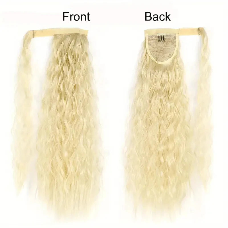 22 Inches Corn Wave Style Wrap Around Synthetic Ponytail With Clips Easy to Use Ponytail Hair Extension
