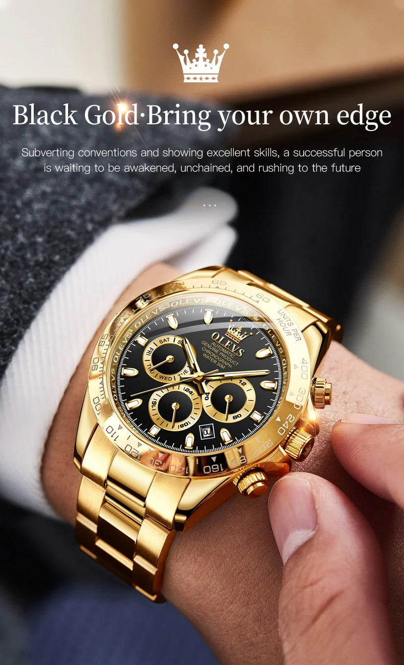 OLEVS 6638 Men Watch Classic Multifunctional Dial Waterproof Luminous Watches Fully Automatic Mechanical Male Wristwatch
