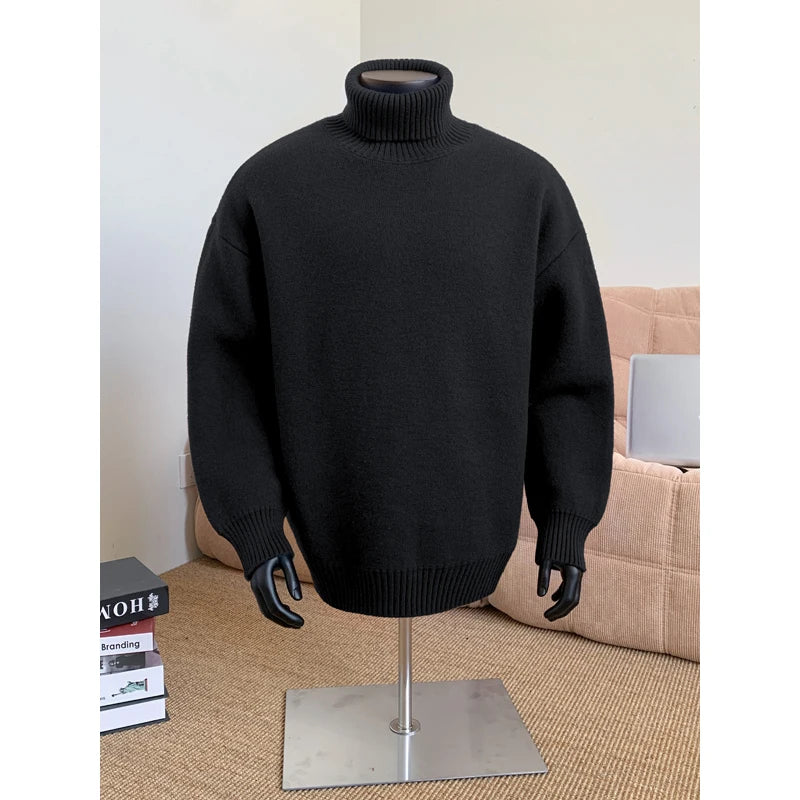 2026 New Autumn Men Turtle Neck Sweater Unisex Casual Loose Fit Trendy Knitted Top Pullovers Outwear Clothing Oversized M-3XL