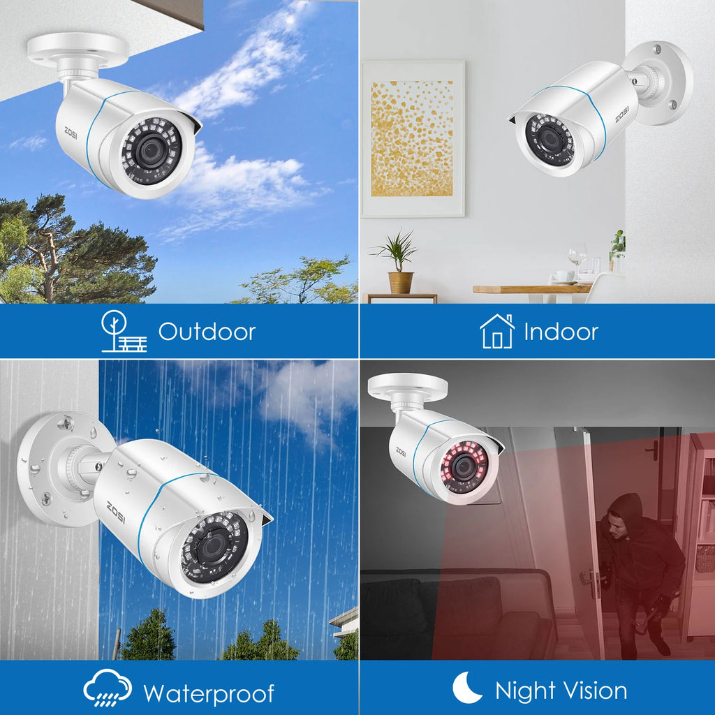 ZOSI 2MP CCTV Security Camera 1080P HD  4-in-1 AHD TVI CVI CVBS Weatherproof Home Video Surveillance Camera for DVR System