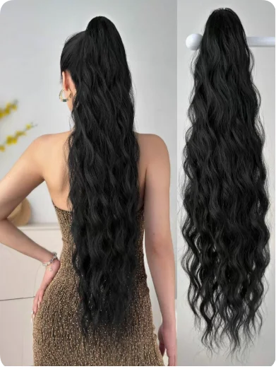 Black White Ombre Claw Clip Ponytail Hair Extensions Wavy Synthetic High Ponytail Hairpiece For Women