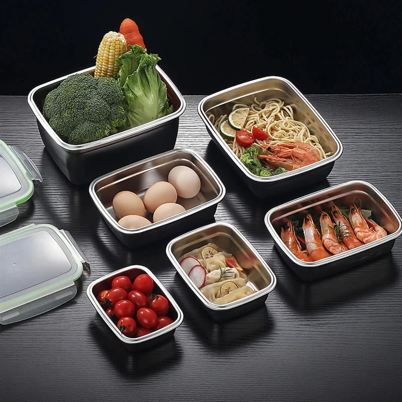 304 Stainless Steel Lunch Box Set with Silicone Transparent Lids Stackable Food Storage Containers for Kitchen School Office