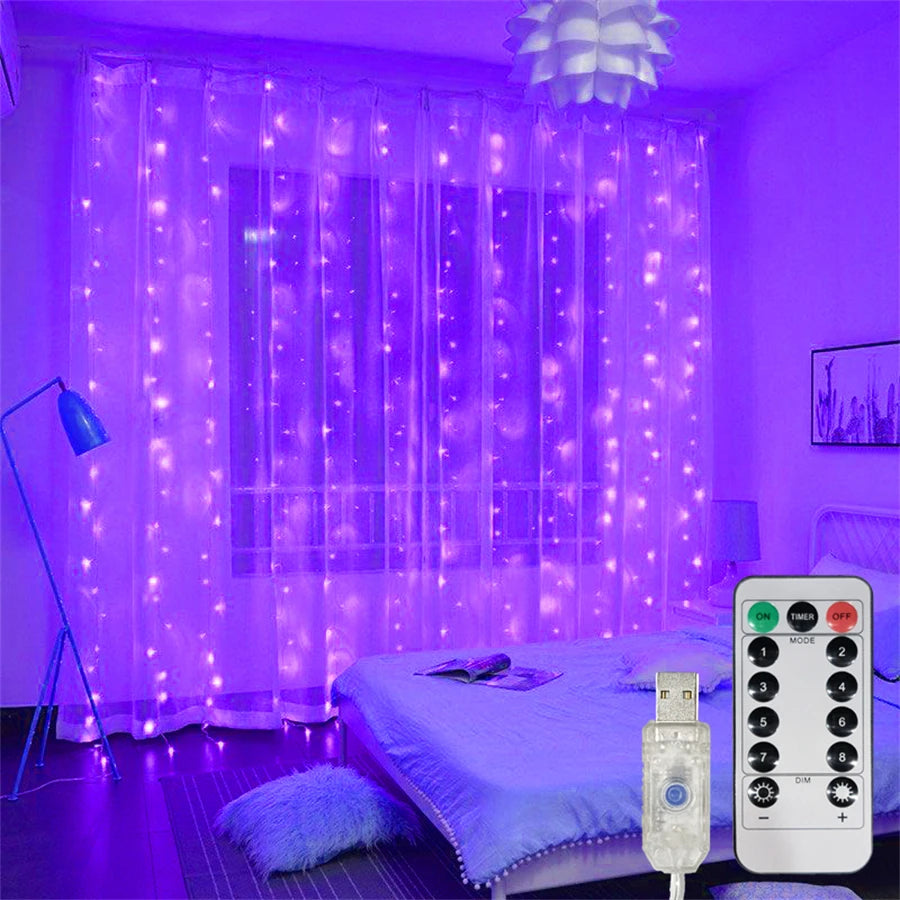 Window Led Curtain String Lights 8 Modes Light Fairy For Bedroom Usb Powered With Remote Control Party Wedding Decoration Gifts