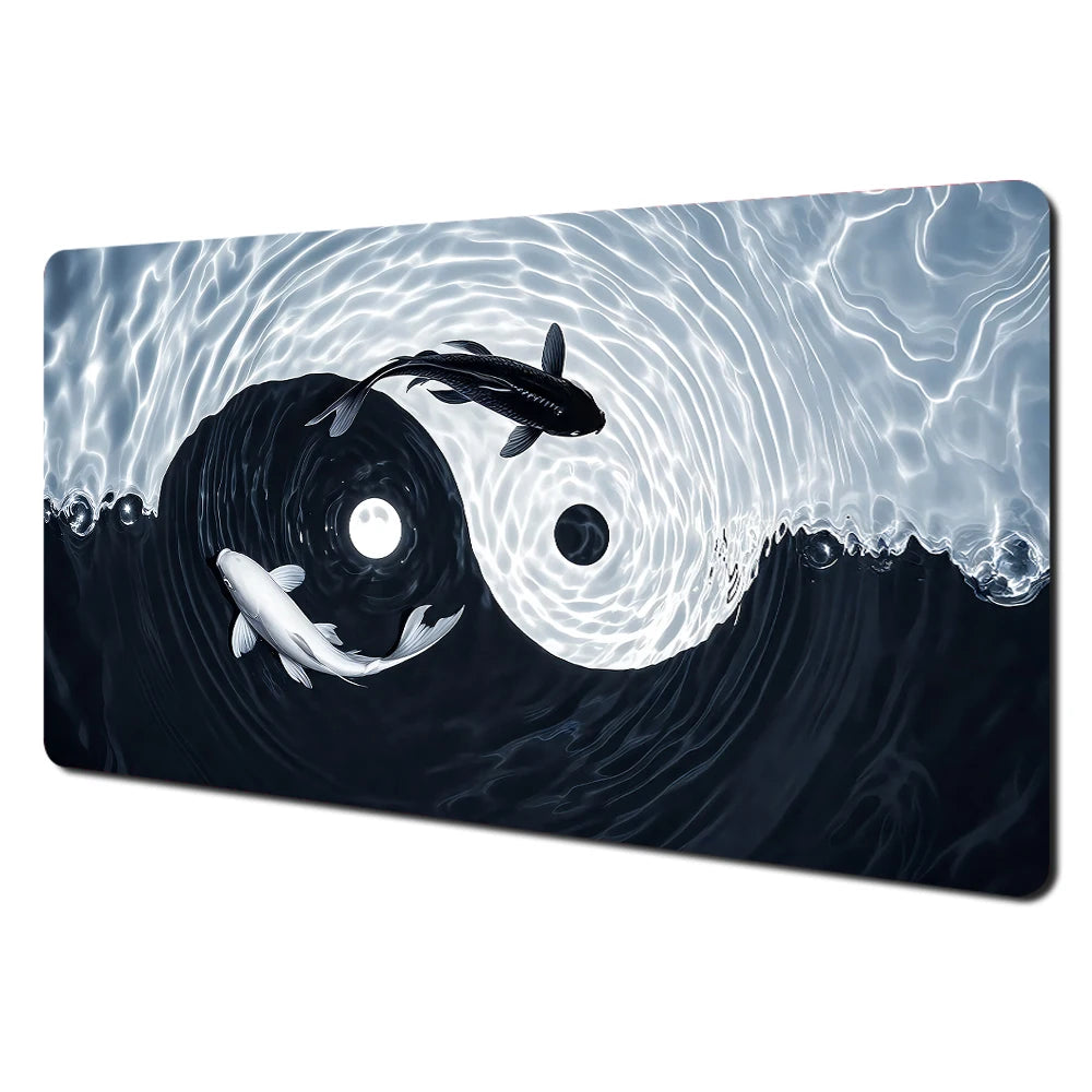 Black and Grey Abstract Art Pattern Design Mouse Pad Desk Mat with Stitched Edge Rubber Anti-Slip Gaming Mat Keyboard Mouse Pads