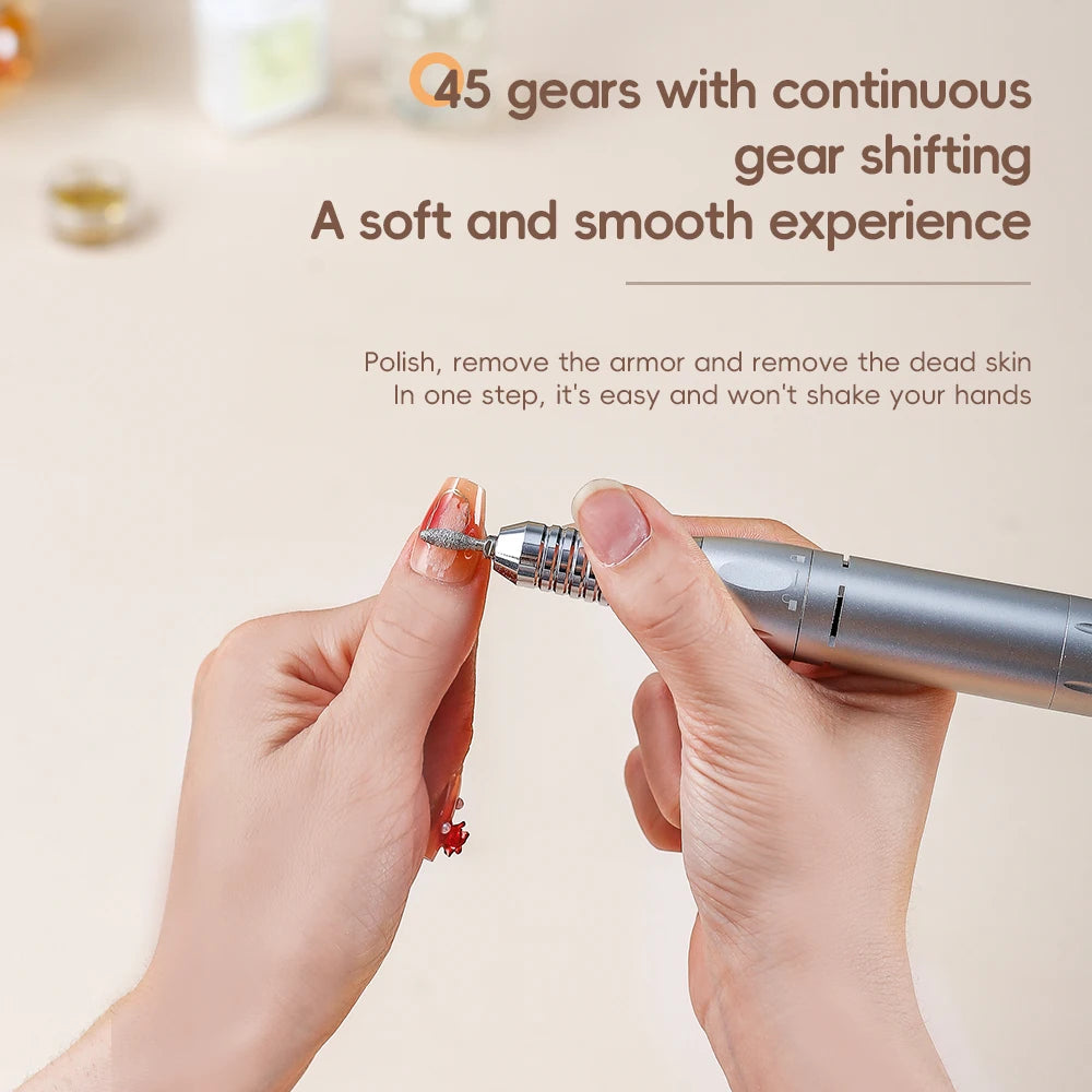 Professional 45000RPM Electric Portable Nail Drill Machine Rechargeable Low Noise Nail Sander File for Manicure Salon Tool