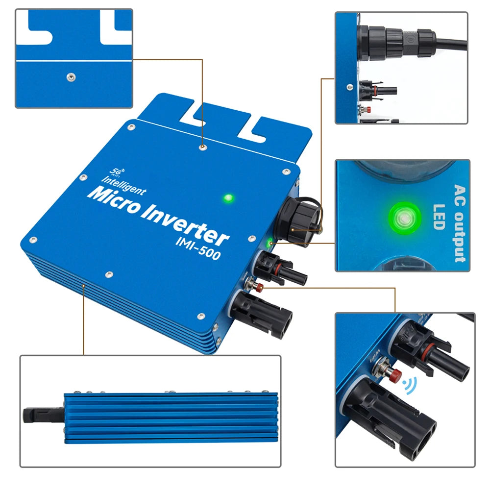 500W Solar Inverter On Grid Tie 22-50VDC Solar Panel Input Pure Sine Wave With WiFi Function IP65 Easy Install For Home Grid