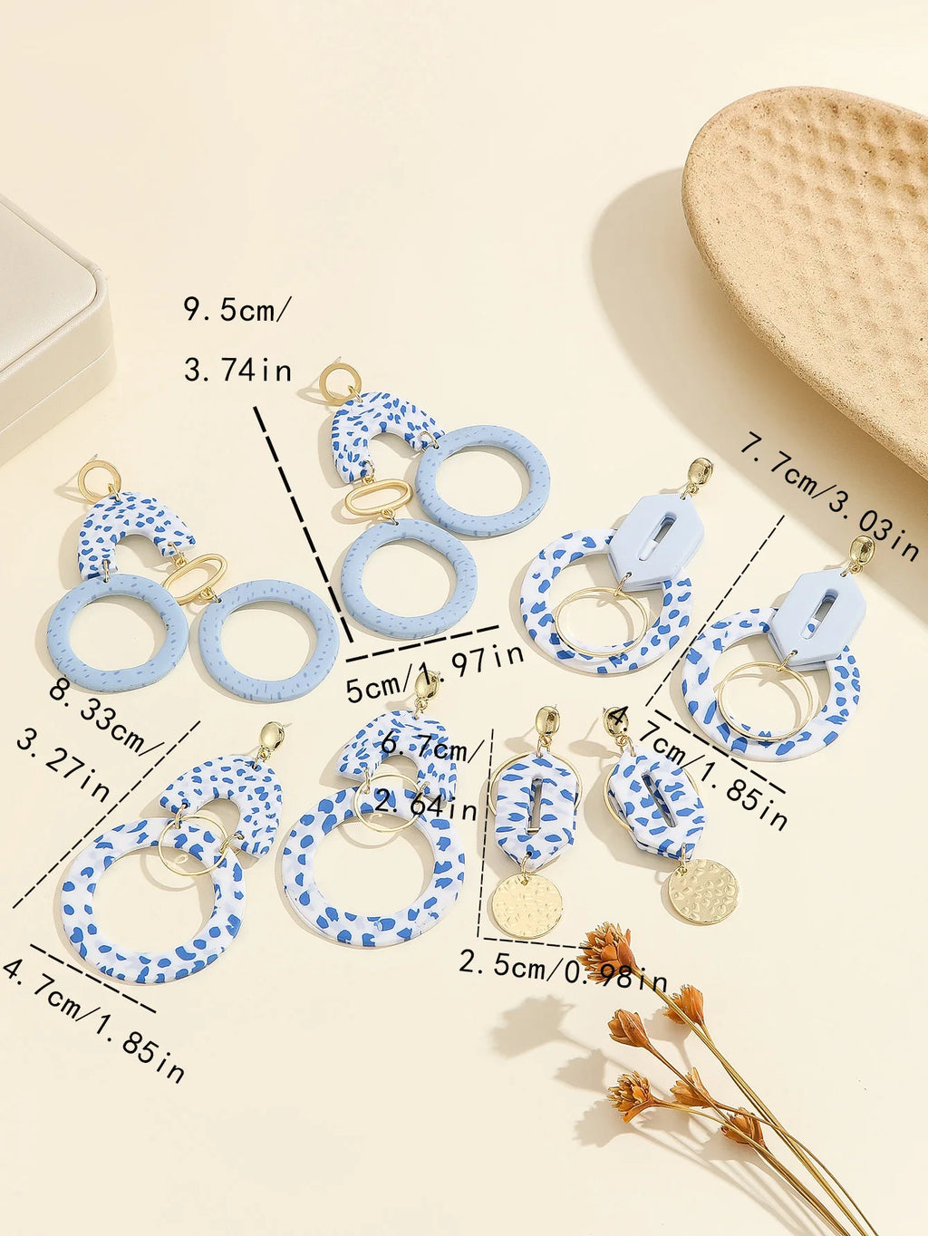 Mediterranean Blue Mosaic Arch Earrings Modern Light Blue Double Hoop Thin Dangle Artsy Statement Jewelry Summer Accessories
