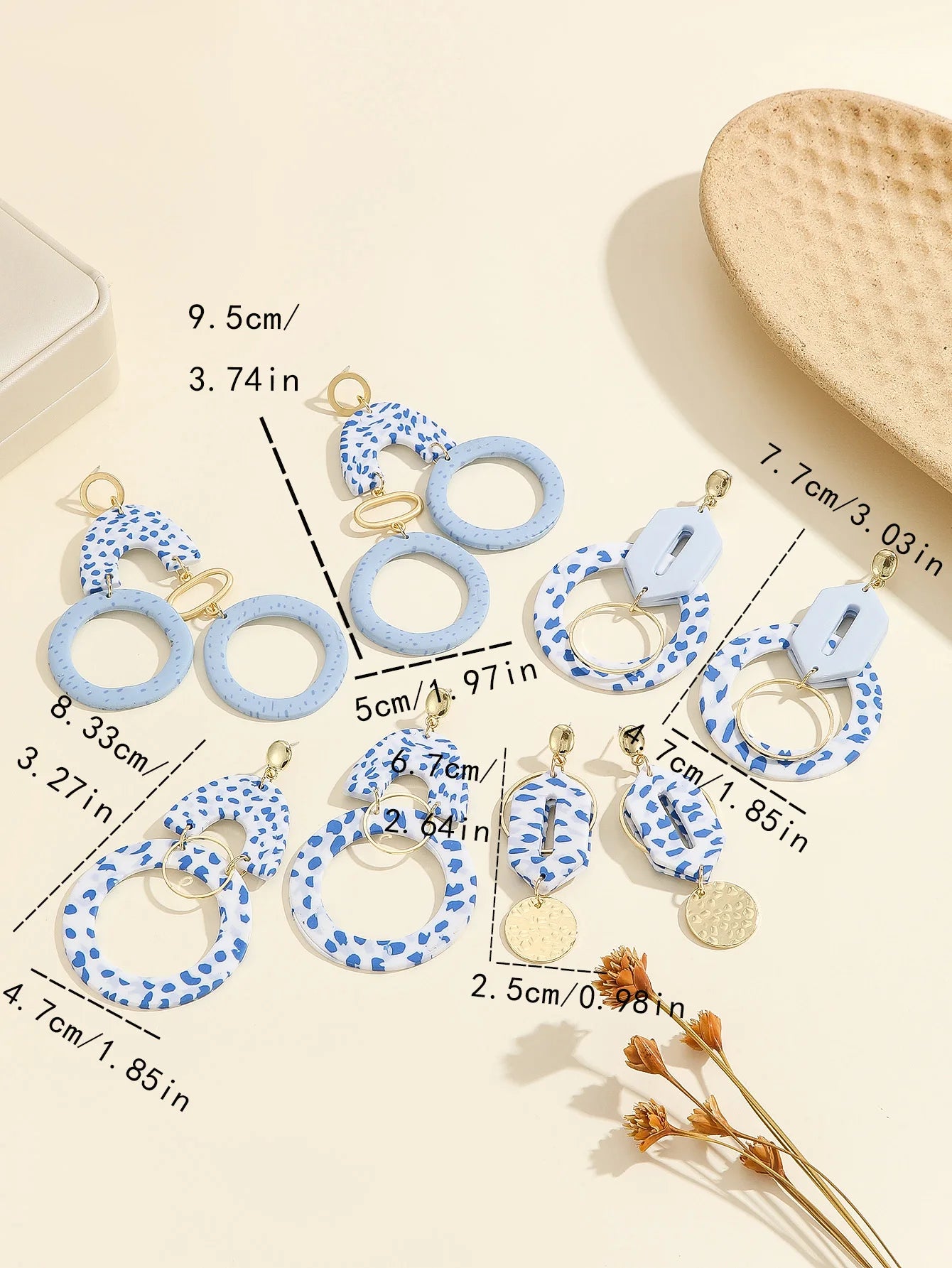 Mediterranean Blue Mosaic Arch Earrings Modern Light Blue Double Hoop Thin Dangle Artsy Statement Jewelry Summer Accessories