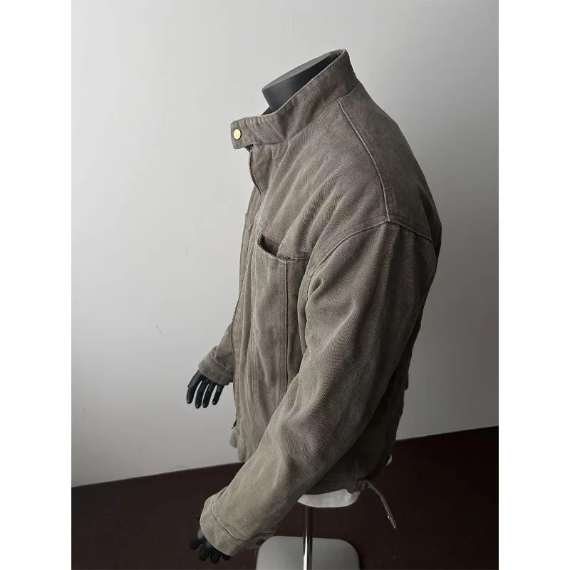 Spring Autumn New Fashion Men's Casual Trendy Solid Color Stand Collar Longs Leeve Solid Color Zipper Jacket Coat Streetwear