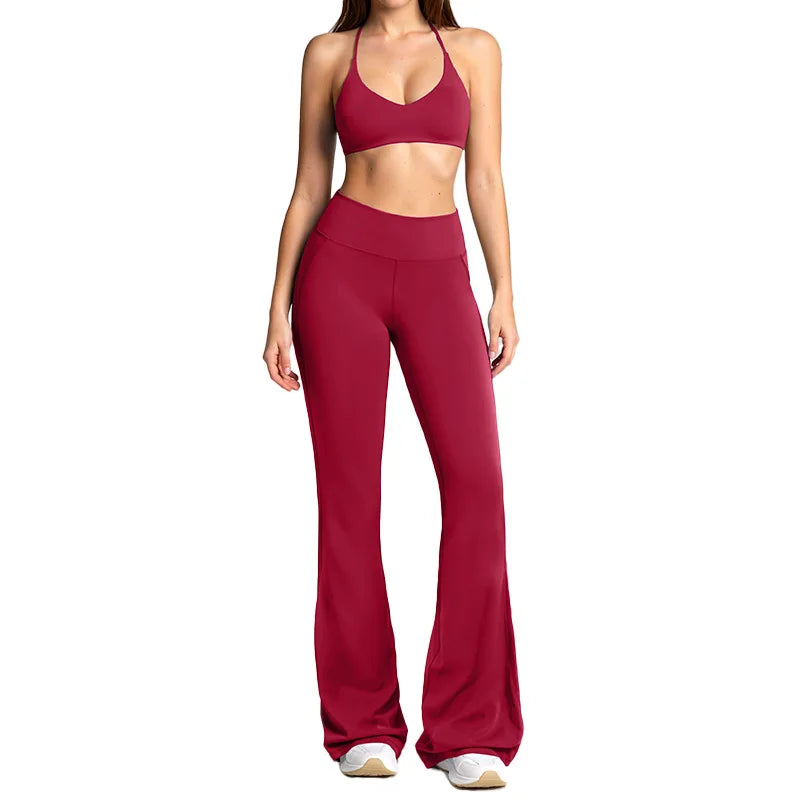 Women's Tracksuits 2PCS Flared Pants Yoga Set Gym Fitness Outfits Female Shockproof Sports Bra Yoga Workout Clothes Sports Sets