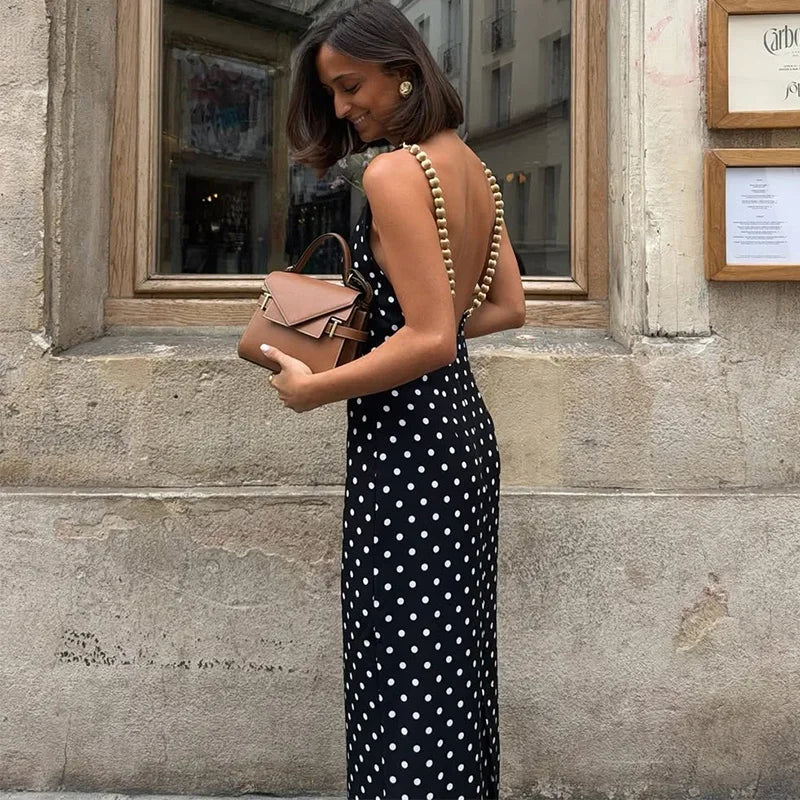 Sexy Bead Strap Maxi Dresses Women's Slim Sleeveless Backless Waist-cinching Hip-wrap Dress 2026 New Ladies Summer Evening Grown