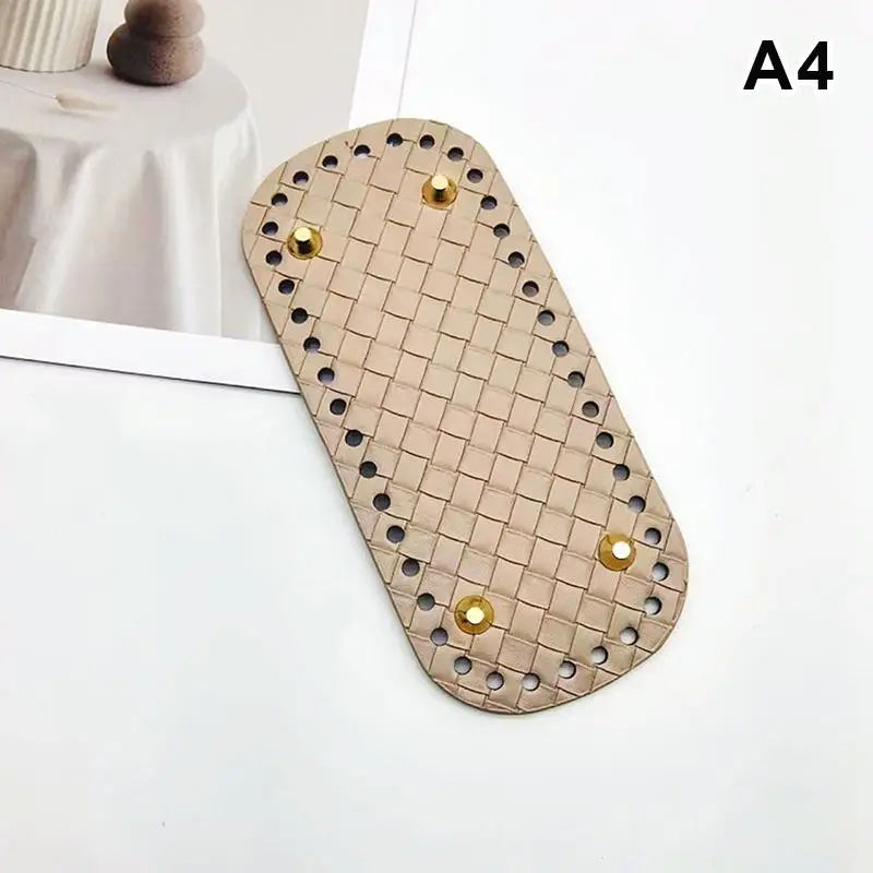Handmade Leather Bag Bottom 18x8cm Woven Pattern DIY Accessories for Knitting Crochet Purse Making