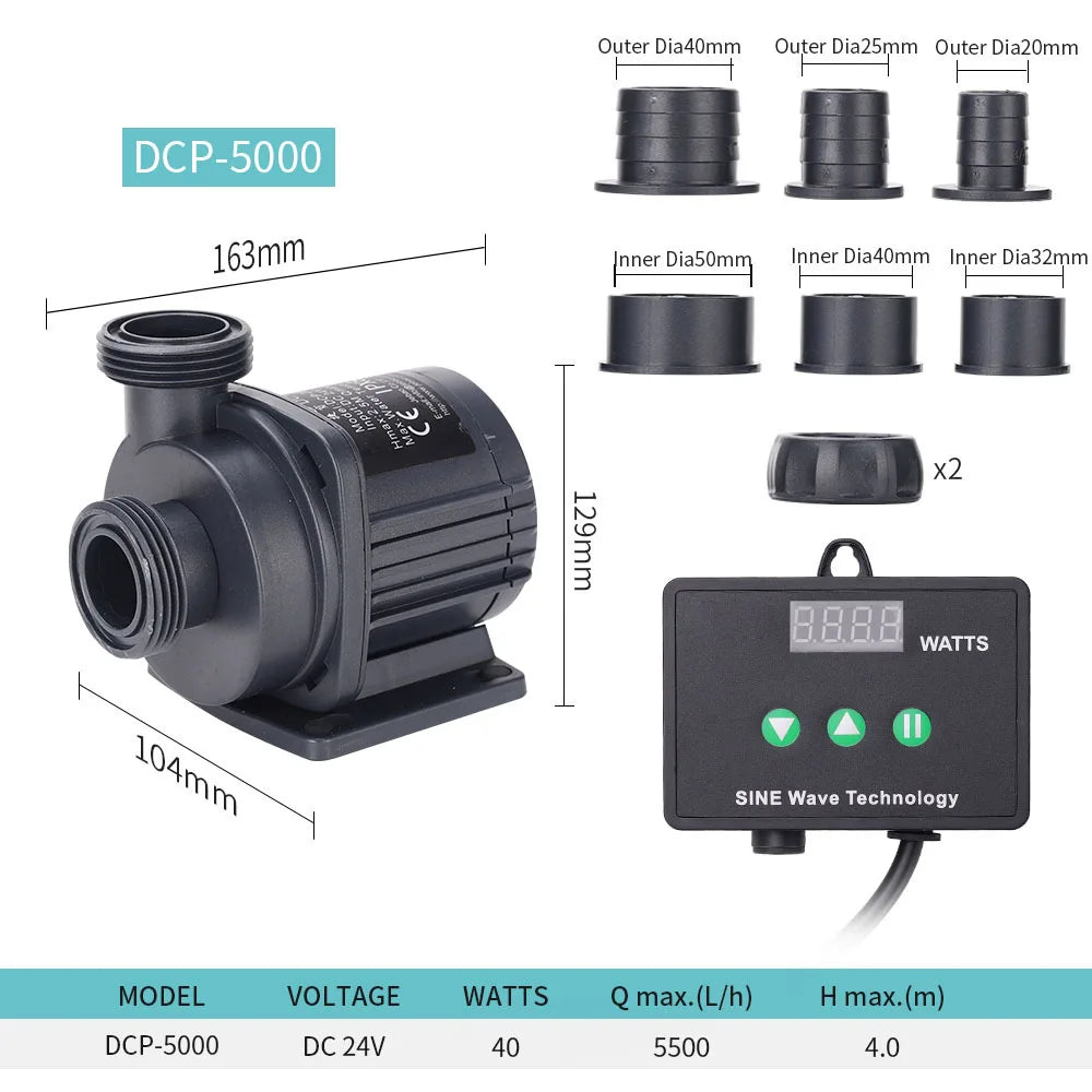 Jebao DCP Sine Wave DC Pump 2500-20000L/H Adjustable Flow Submersible Water Pump for Freshwater Saltwater Reef Tank Pond