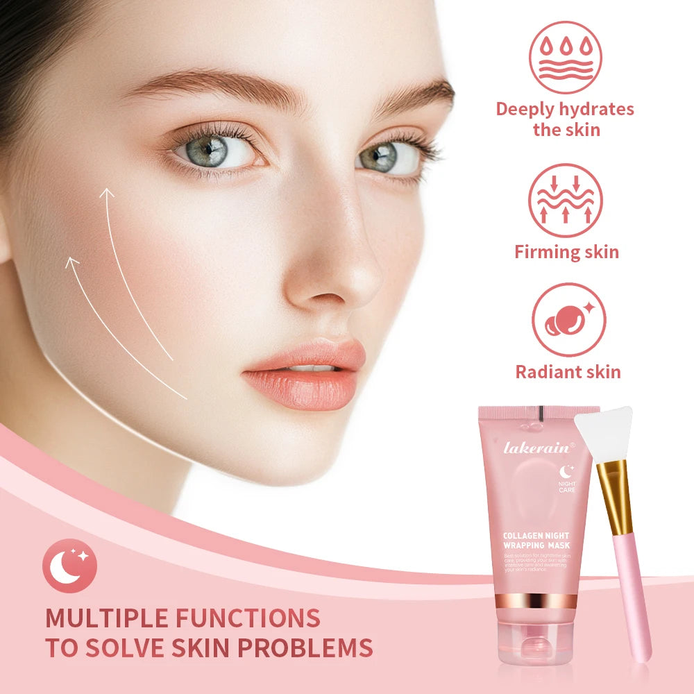 Collagen Overnight Wrapping Peel Off Facial Mask, Korean Collagen Night Wrapping Mask Deeply Hydrates Night Care Mask Cream 75ml