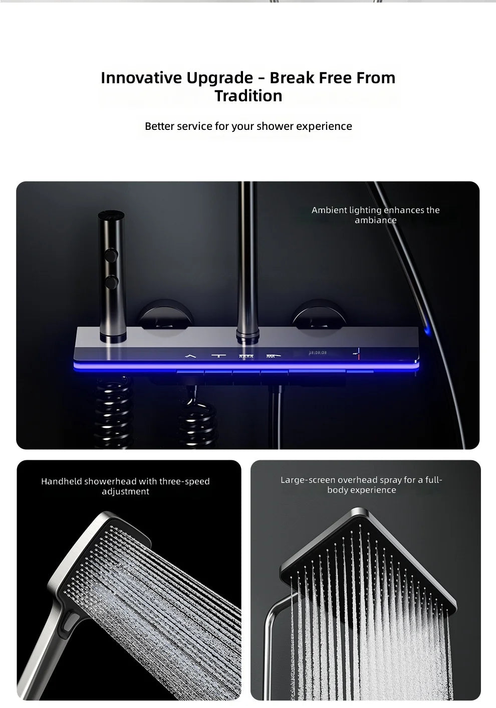 Shower Set, Thermostatic LED Display, Piano Key Pressurized Nozzle, Bathroom Home Decor, Water Saving Faucet System