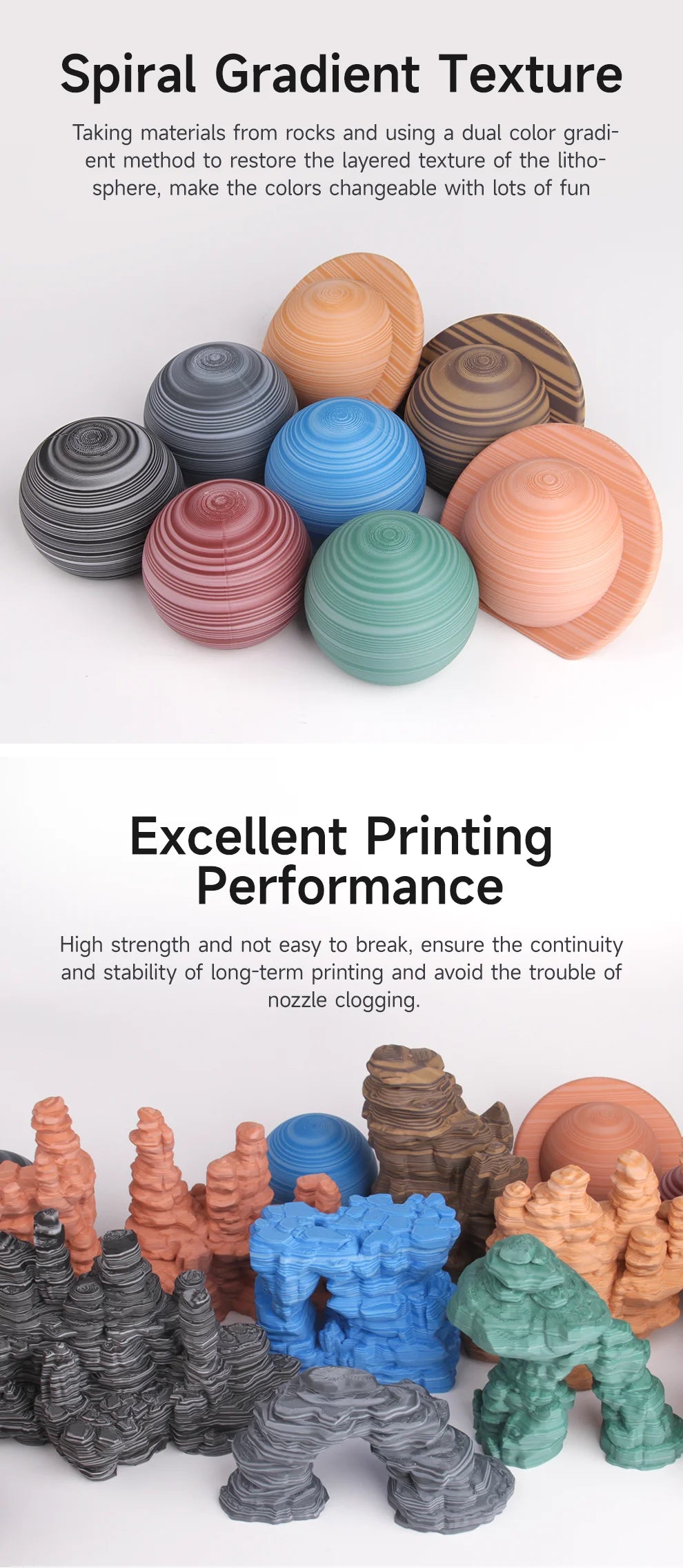 ESUN PLA 3D Printer Filament PLA Rock 3D Filament 1KG Rock Circle Frosted Filament for Bambu Lab Dual Color Rock 3D Filament