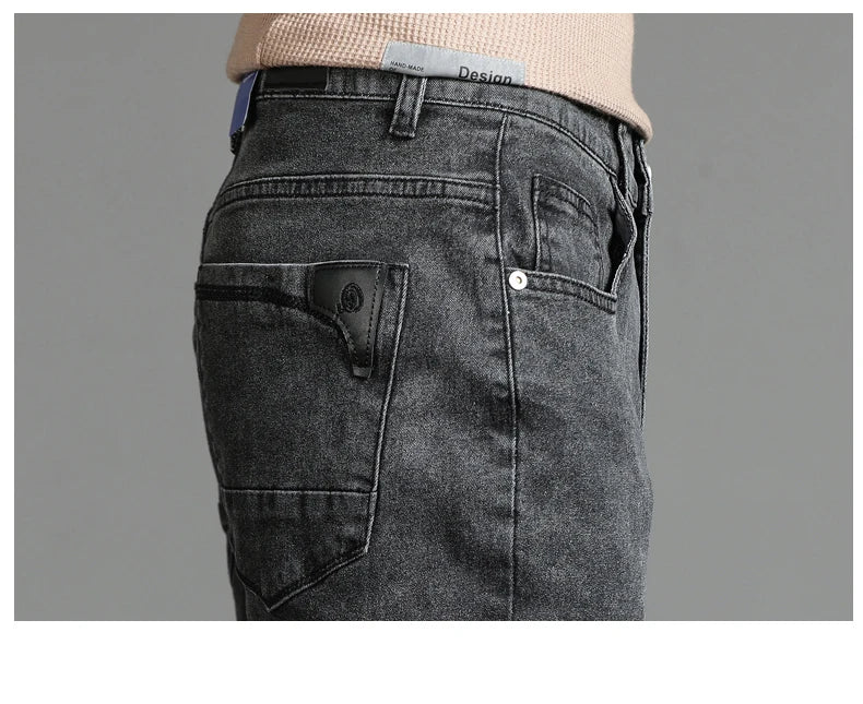 Men's Skinny Grey Jeans Fashion Casual Elastic Cotton Slim Korea Blue Biker Pencil Denim Trousers Male Hip Hop Brand Clothing
