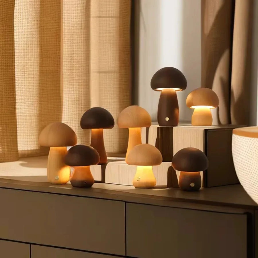 Mushroom Table Lamp Rechargeable Touch Portable Bedroom Bedside Night Light Cute Small Dimmable Desk Lamp for Home Decoration