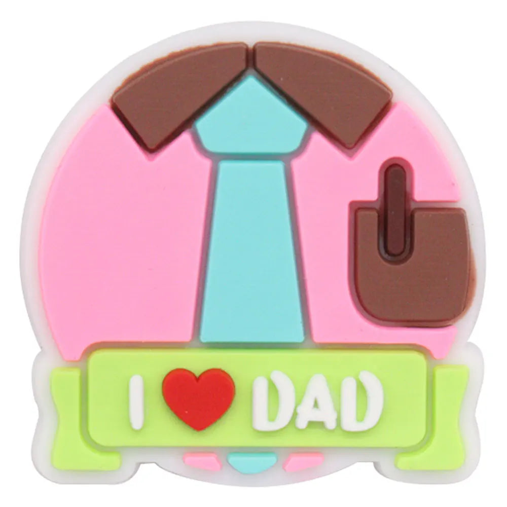 1-34PCS Cartoon Papa Happy Father's Day Best Dad Heart PVC Shoes Charms Accessories Buckle Clog Decorations DIY Bracelet