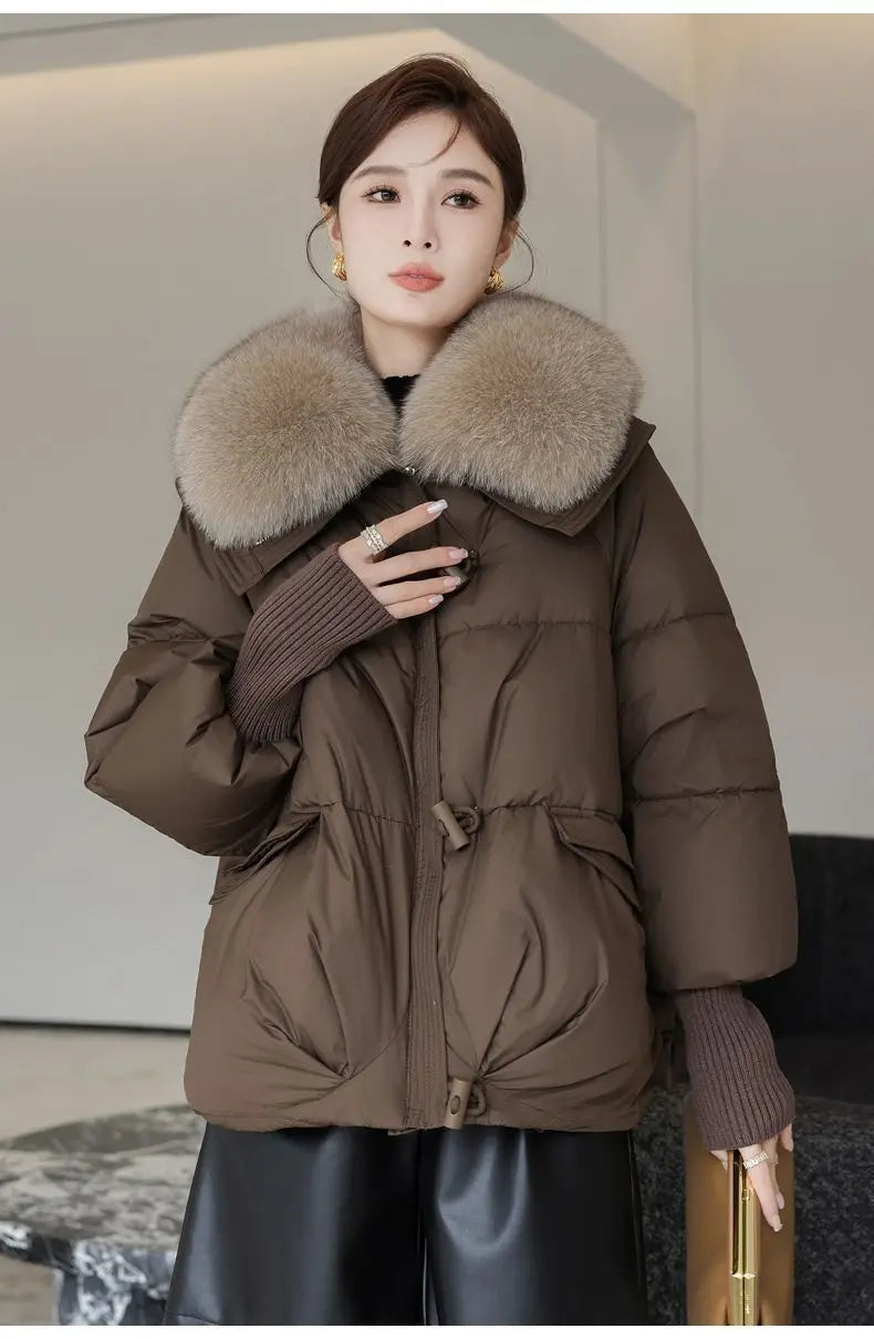 2026 Autumn/Winter New Down Jacket Women's Korean Loose Short Coat Female big fur collar Cotton Jacket Women Snow Parka Coats