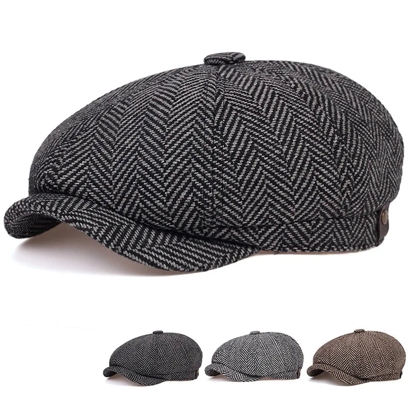 Retro spring and autumn casual wool British octagonal hat men's duck tongue Hat Beret men's autumn and winter women's daily chil