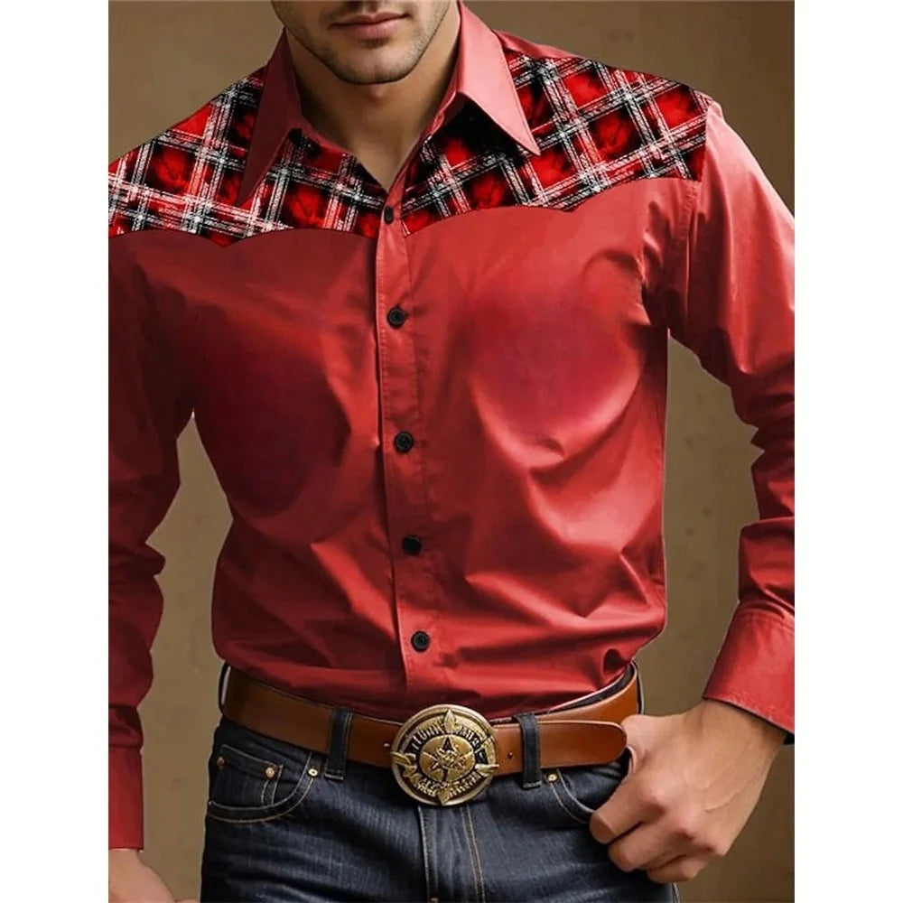 Versatile And Elegant Men's Elastic Face Printed Shirt Casual Lapel,easy To Care For Spring And Fall, Perfect For Every Occasion