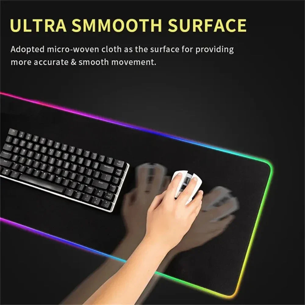 RGB Mousepad Pink Cloud Cat Cartoon Deskmat LED Backlight Gaming Keyboard Rug Computer Office Accessories Kawaii Anime Mouse Pad