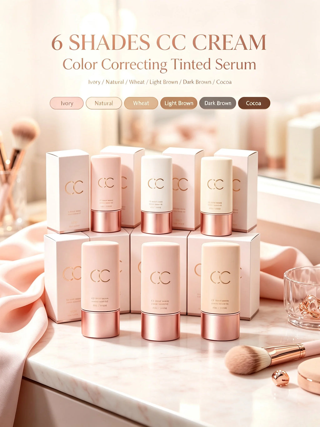CC Cream Color Correcting Tinted Serum Self Adjust Skin Tone Lightweight Natural Smooth Nude Makeup Gentle Coverage Foundation