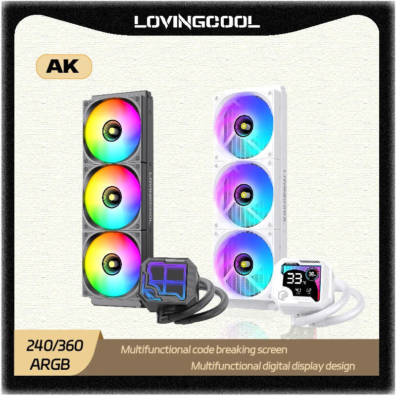 LOVINGCOOL AK Water Cooler 240mm 360mm Broken Code Screen Dynamic Digital Display Liquid Cooler ARGB Abyss Mirror Cold Radiator