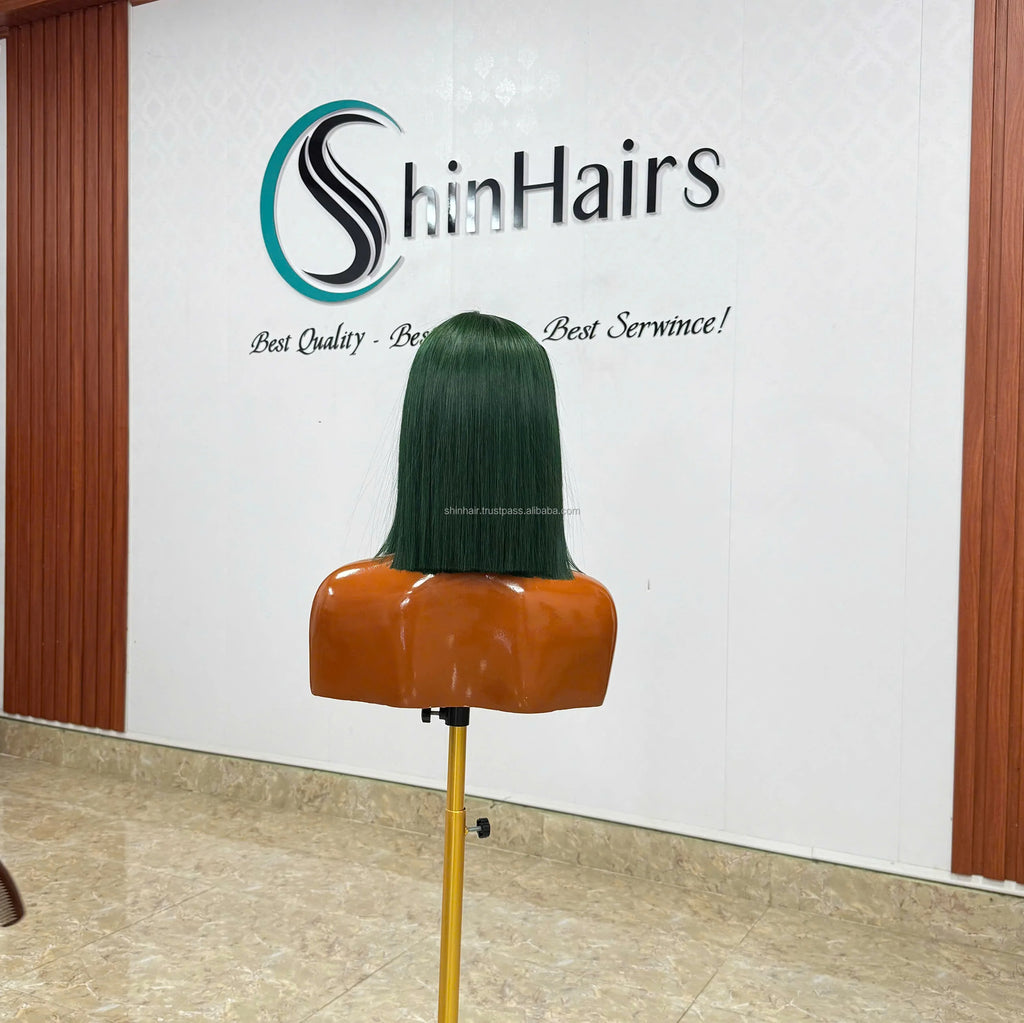 Green 2X6 HD Lace Transparent Glueless Short Bob Wig Double Drawn Virgin Vietnamese Human Hair Pre-Plucked Straight Baby Hair