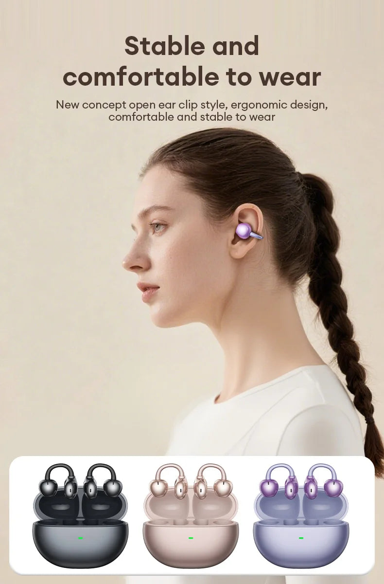 Choice AOC ACD2544 Wireless Bluetooth Earphones Ear Clip Earbuds Surround Stereo Sound Low Latency Music Gaming Clear Calls
