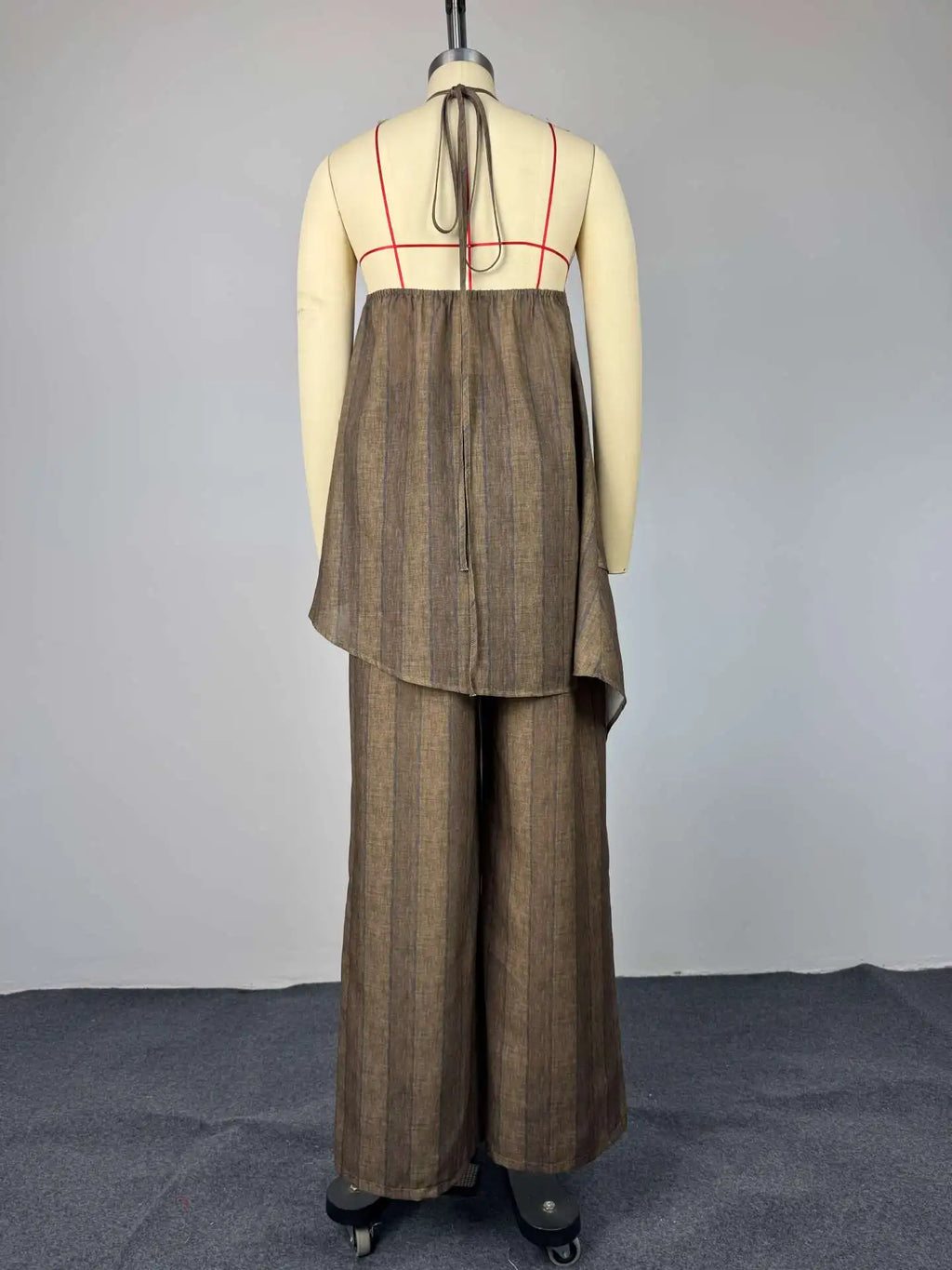 2026 2 Piece Sets Lady Chic Holiday Outfit Y2K Green Stripe Long Pant Sets For Women Spring Summer Halter Vest Top Wide Leg Pant