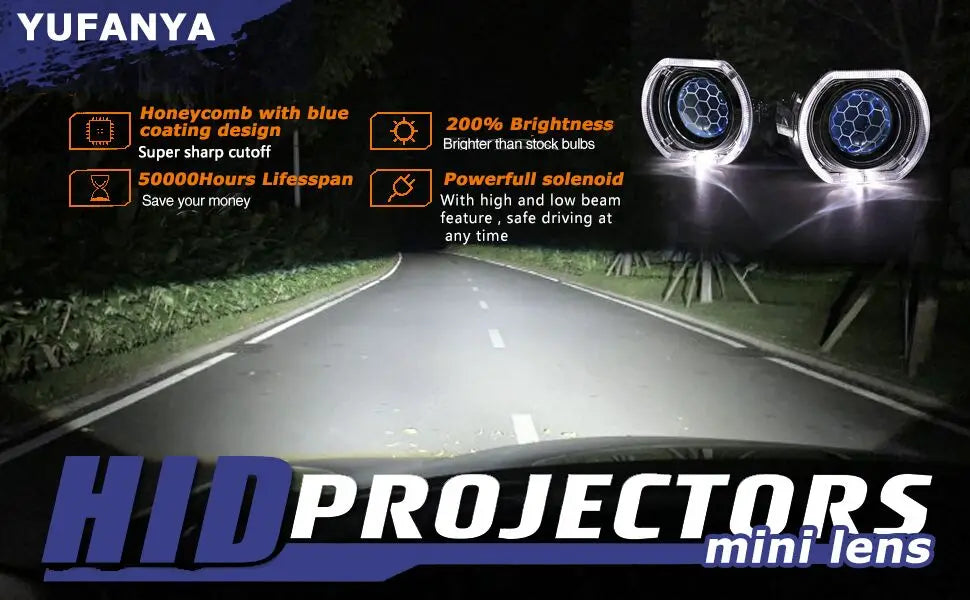 2.5 Inch Blue Coating Honeycomb Projector Lens DRL LED Angel Eyes Shrouds Fit H1 H4 H7 Car Headlamp Retrofit Accessories Styling