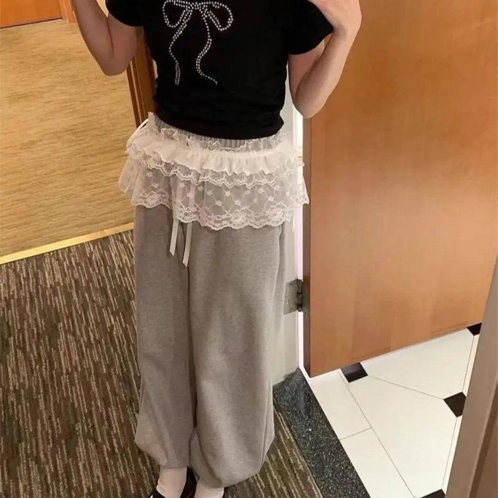 Polyester Embroidered Flower Lace Mini Skirt See Through Y2K Streetwear Ruched Skirts Harajuku Butt Curtain Jeans Decoration