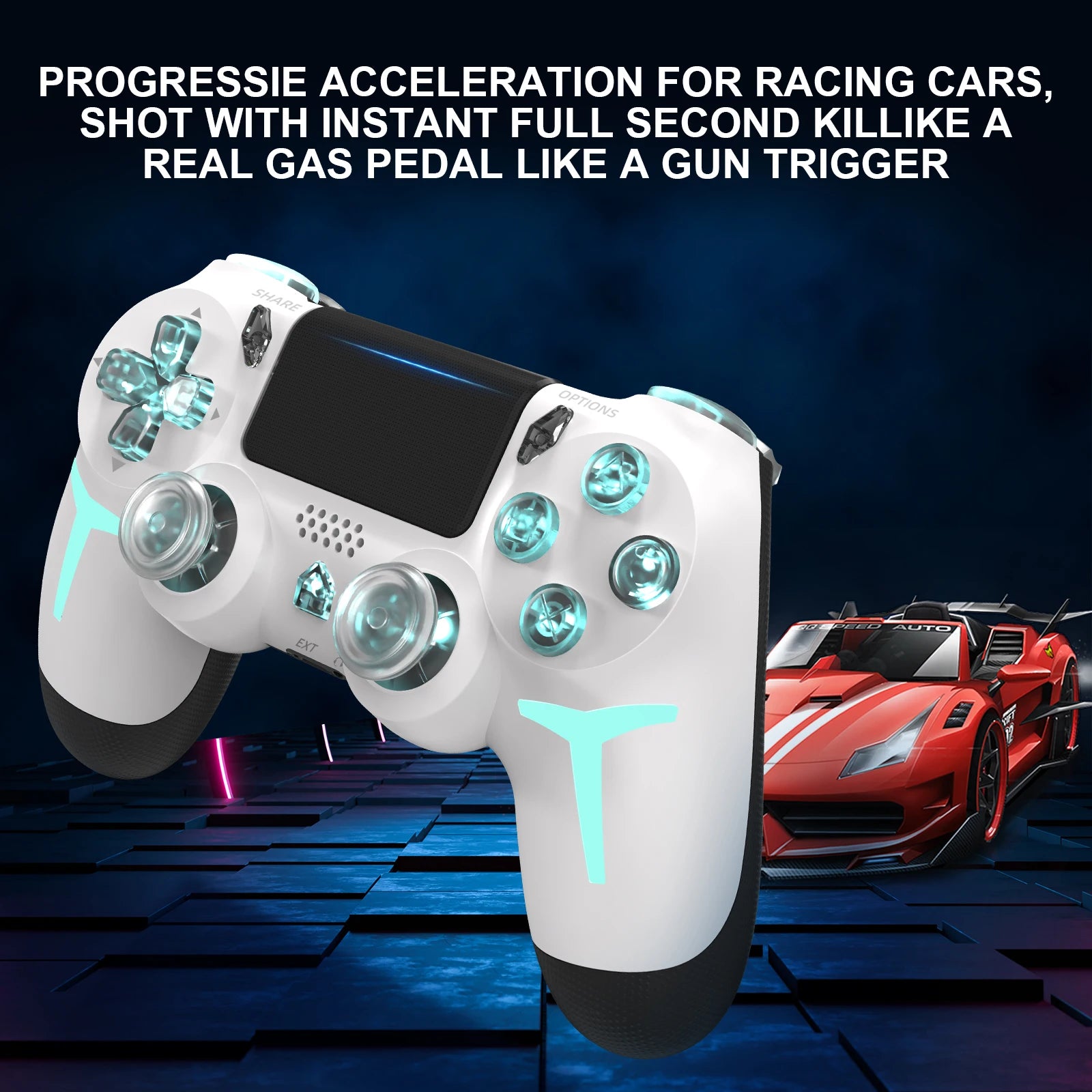 GAMINJA Wireless Game Controller For PS4 PS3 Console Computer PC RGB Light LED Bluetooth Gamepad 6-axis Gyroscope Dual Vibration
