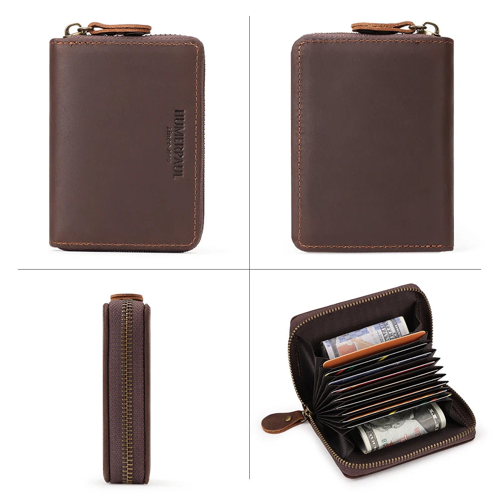 RFID Blocking Bank/ID/Credit Card Holder Cowhide Business Multi Card Slot Wallet for Men Small Male Storage Money Purse
