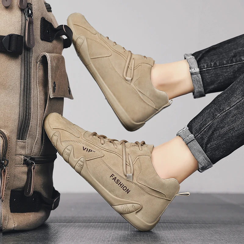 Men's Sneakers Soft Soled Spring Breathable Men's Work Shoes Flat Bottomed Non Slip Sports Lace Up Casual Board Shoes 2025