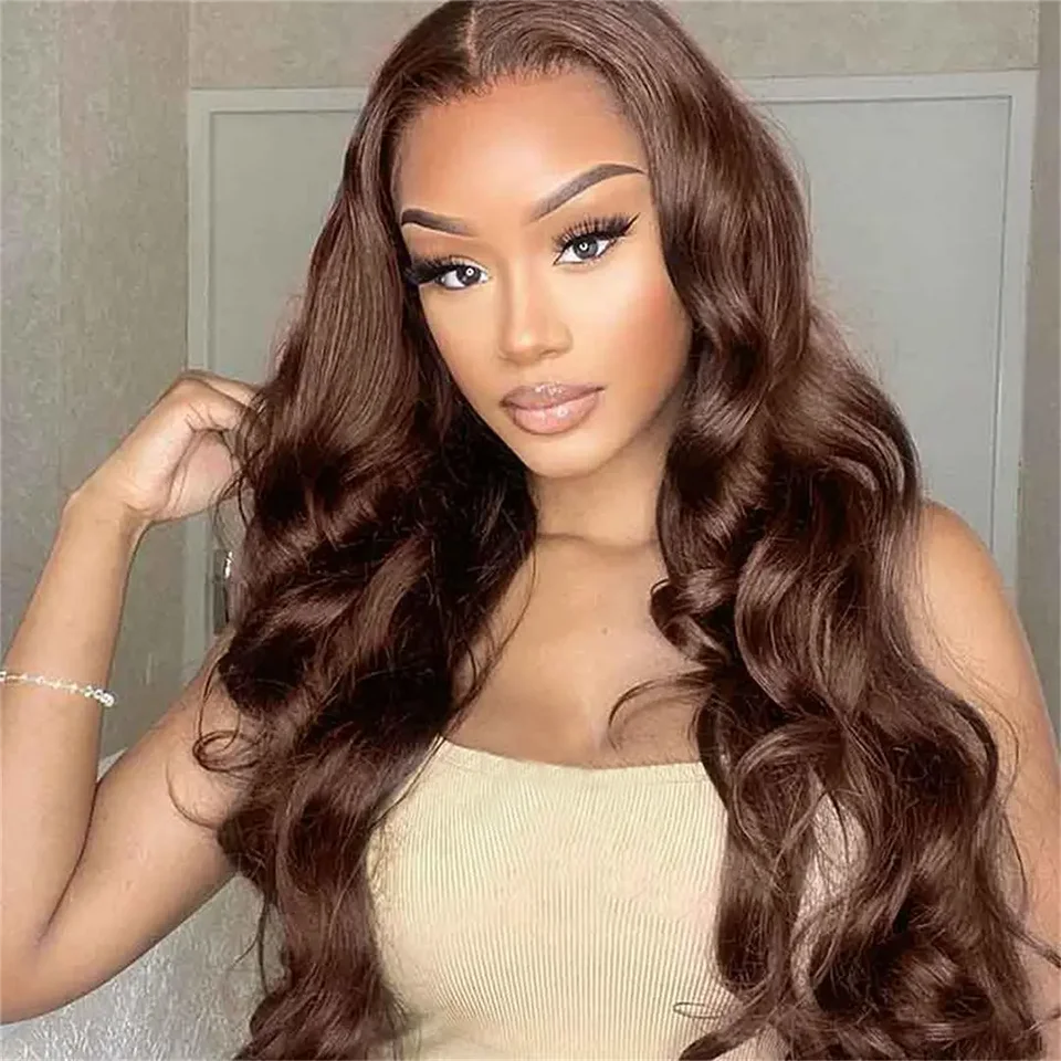 30 Inch Chocolate Brown Body Wave Lace Front Wig Transparent 13x6 HD Lace Frontal Wigs 13x4 Preplucked Colored Human Hair4x4 5x5