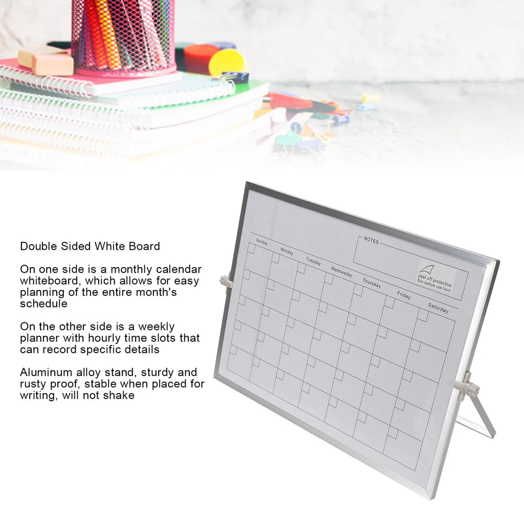 Calendar Whiteboard Dry Erase Calendar 30x40cm Double Sided Magnetic Desktop White Board Calendar Monthly Planner with Stand